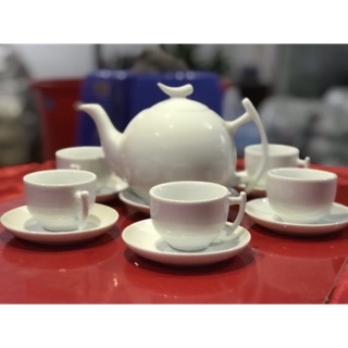 bộ tách trà dáng bưởi bát tràng trắng