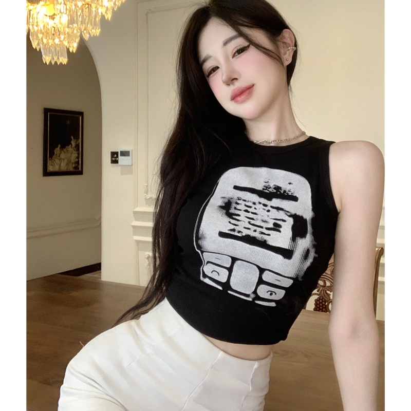 Áo Croptop Không Tay In Họa Tiết Thời Trang Dành Cho Nữ