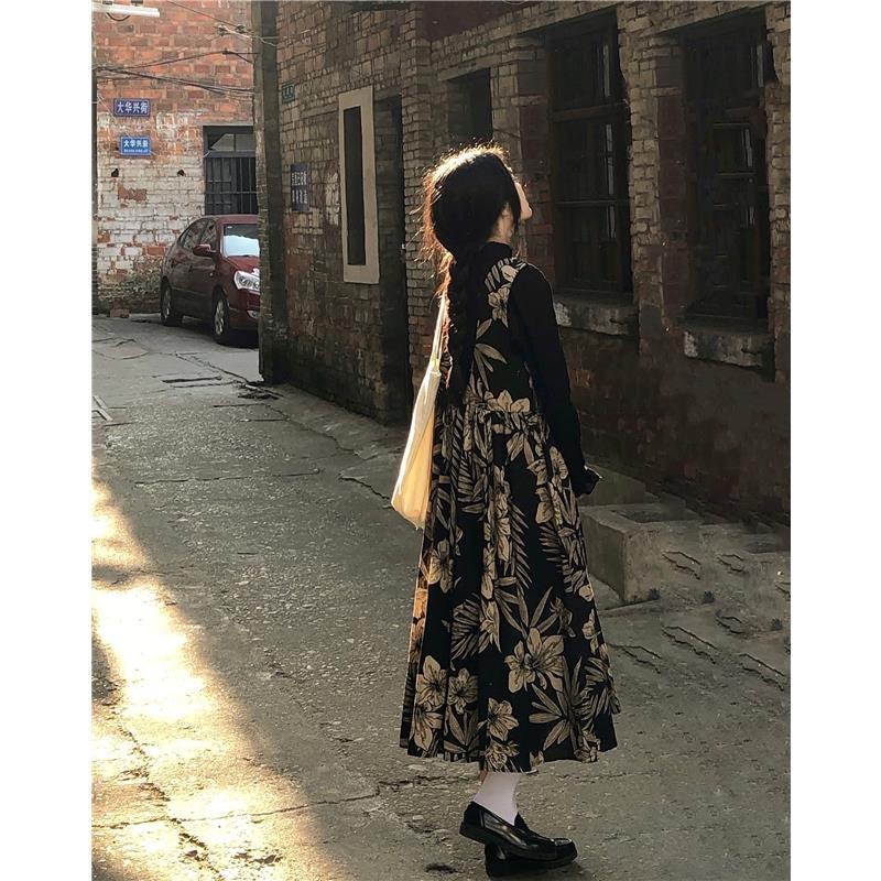 Set of Long Sleeves + Two-Piece Floral Dresses Korean Style Classic Spring Autumn 2022 For Women