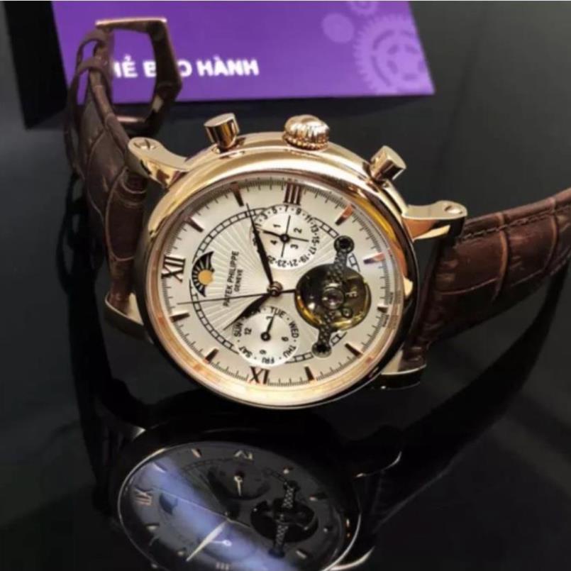 Đồng hồ Nam nút máy nhật, mặt trắng viền vàng, dòng cơ Automatic size 42mm , Đồng hồ thật giá trị thật