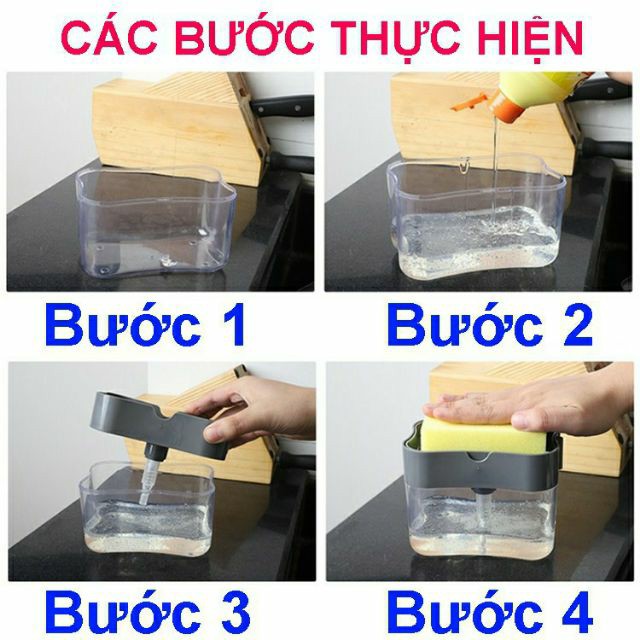 Hộp Đựng Nước Rửa Chén Tạo Bọt Kèm Xốp Bọt Biển