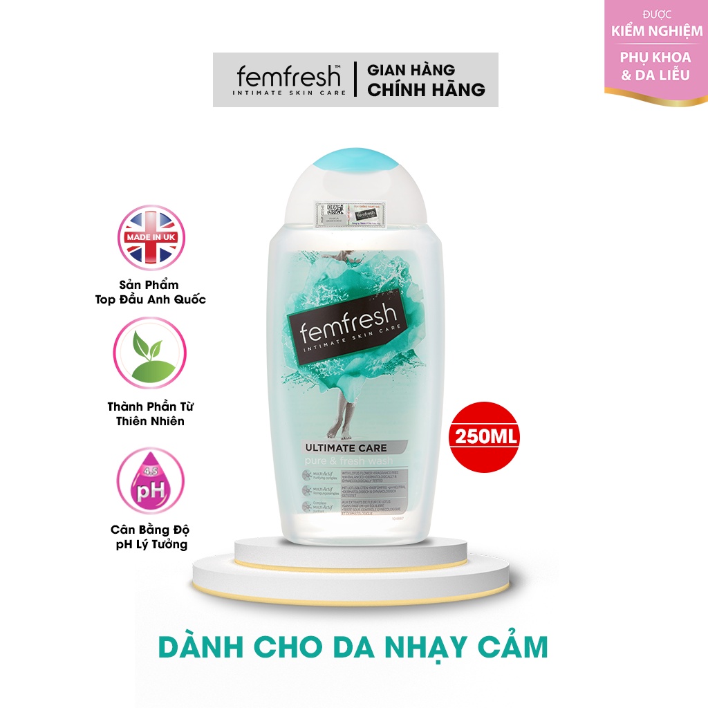 Dung Dịch Vệ Sinh Phụ Nữ Dành Riêng Cho Người Nhạy Cảm Giúp Vùng Kín Sạch, Thơm Femfresh Pure &amp; Fresh Wash 250ml UK