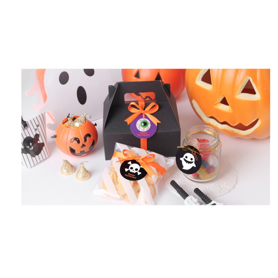 Set 10 tag gắn túi bánh, hộp bánh trang trí hình đầu lâu Halloween