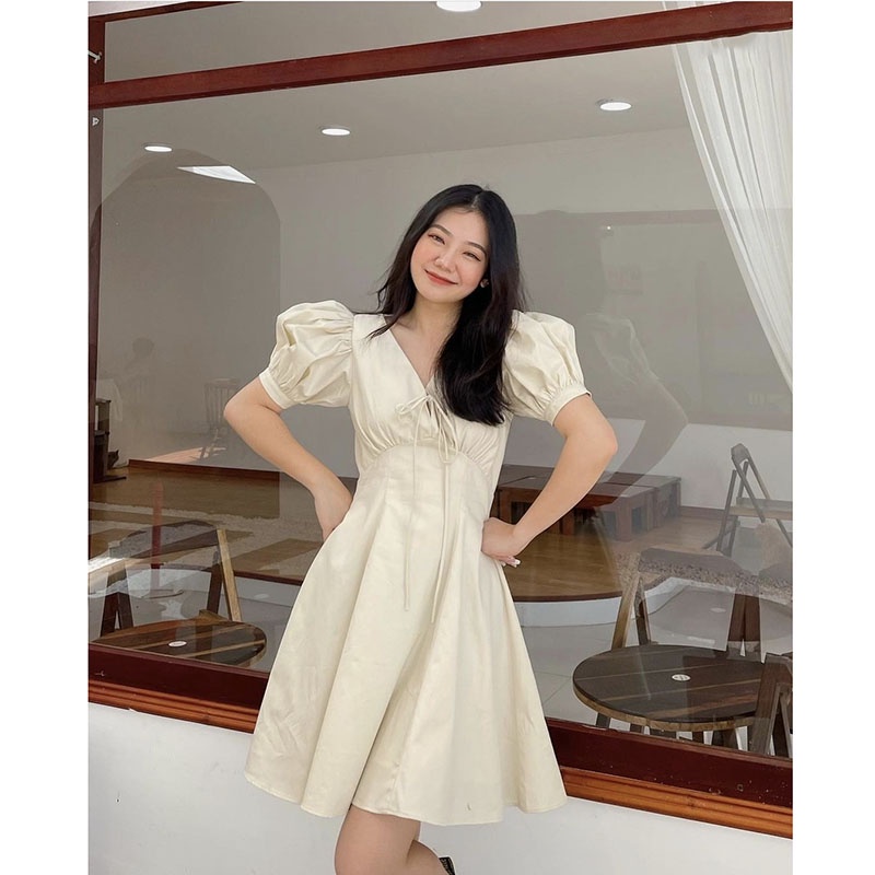 Đầm Trơn Tay Bồng Dáng Xòe Hàng Quảng Châu M110-Teen 888