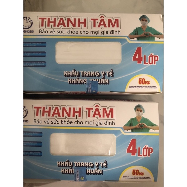 Khẩu trang y tế 4 lớp Thanh Tâm kháng khuẩn [loại dày-dây đeo chắc chắn] (50cái/1hộp)