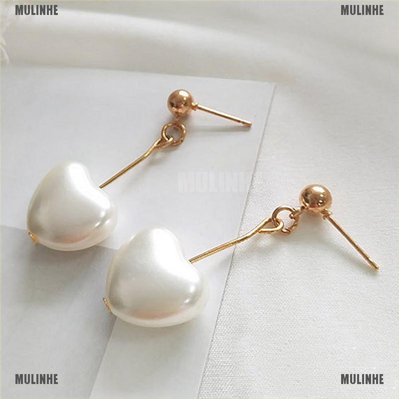 Đôi Bông Tai Hình Trái Tim Đính Ngọc Trai Giả Thời Trang Cho Nữ