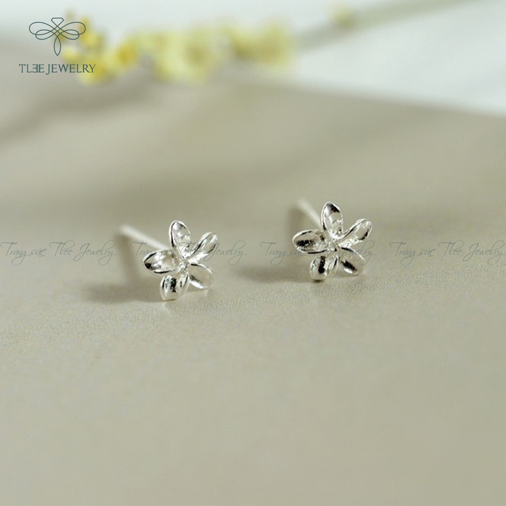 Khuyên tai bạc nữ TLEE hoa sứ mini nữ tính NCJ B0185
