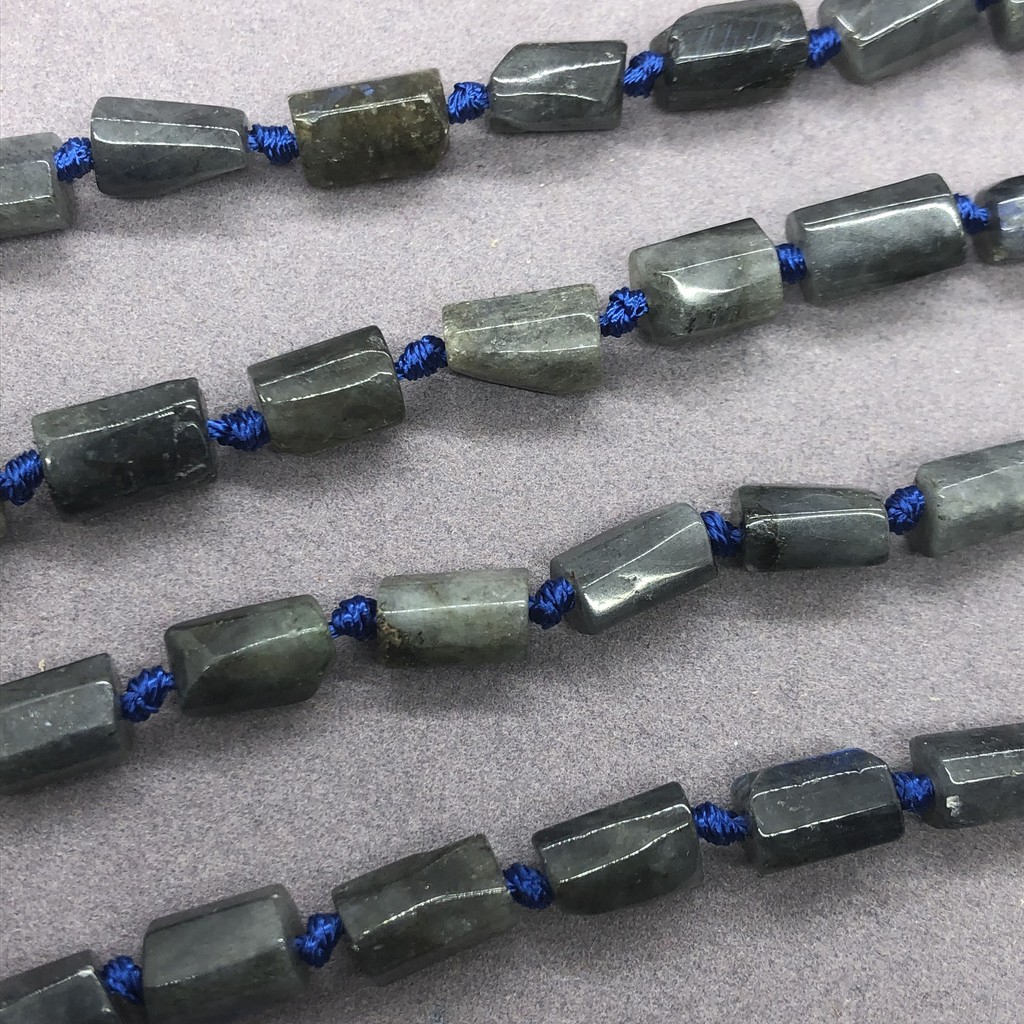 Dây chuỗi hạt đá labradorite màu xám hình trụ tự nhiên dùng làm trang sức DIY