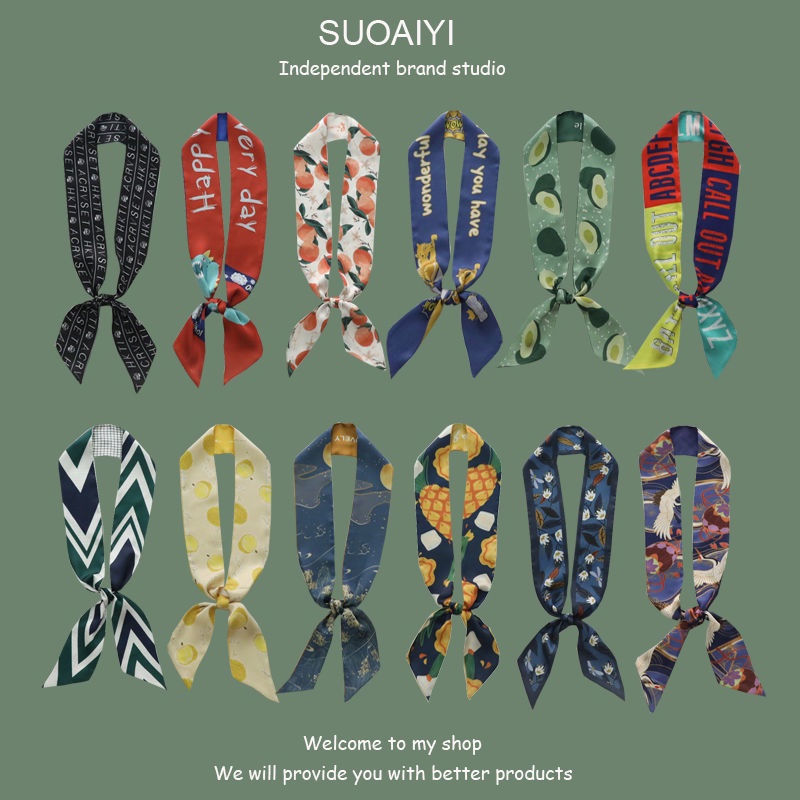 Khăn choàng kiêm băng đô/nơ thắt buộc tóc bằng vải lụa dài phong cách Pháp retro cho nữ