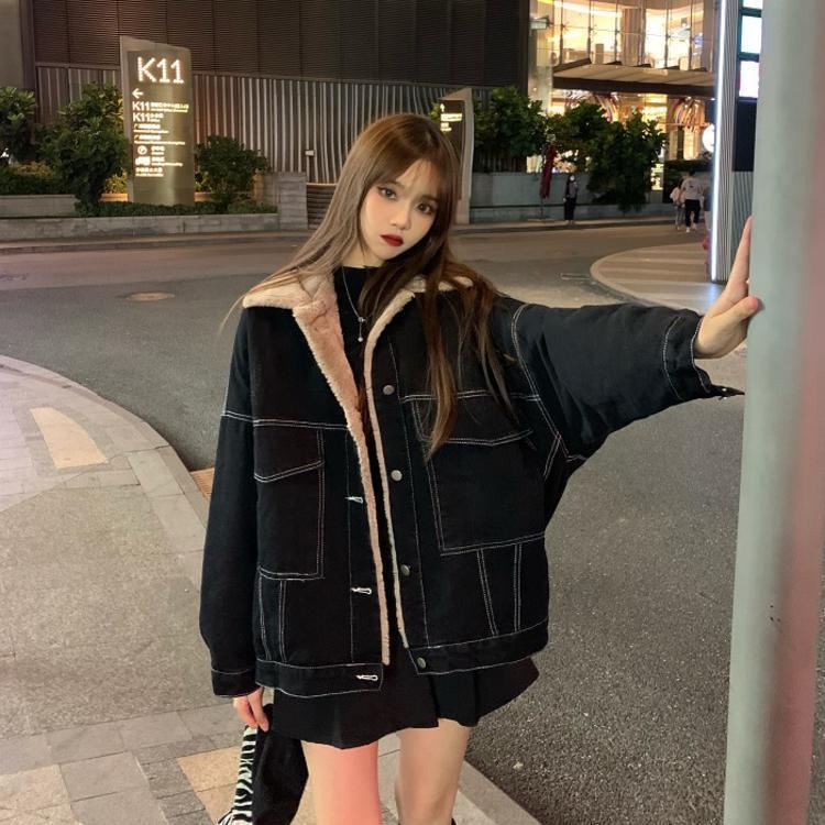 Áo Khoác Denim Dáng Rộng Thời Trang Thu Đông Phong Cách Hàn Quốc Cho Nữ