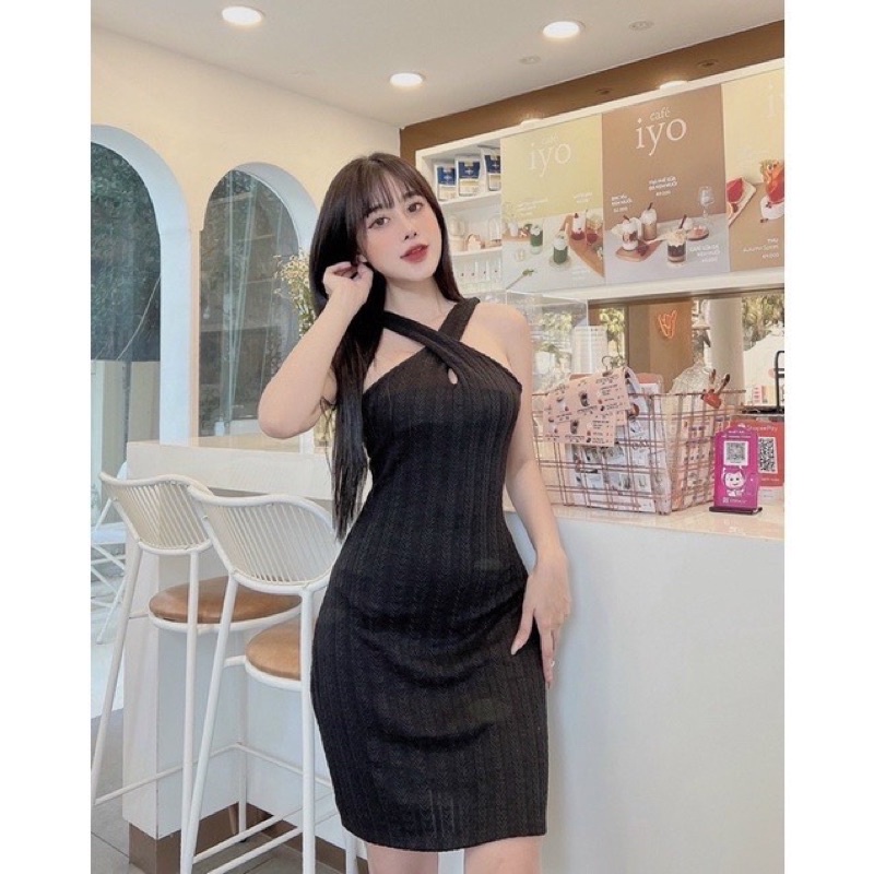 Đầm body cổ yếm chất len thun dày dặn 5 màu xinh Zinistore