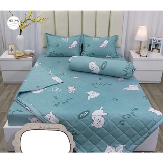 Bộ chăn ga gối 5 món cotton poly kích thước 1m8, chọn mẫu DORAEMON ĐÀN