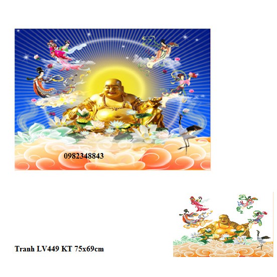 Tranh đính đá phật di lac KT:75x69cm. Tranh gắn đá tự làm