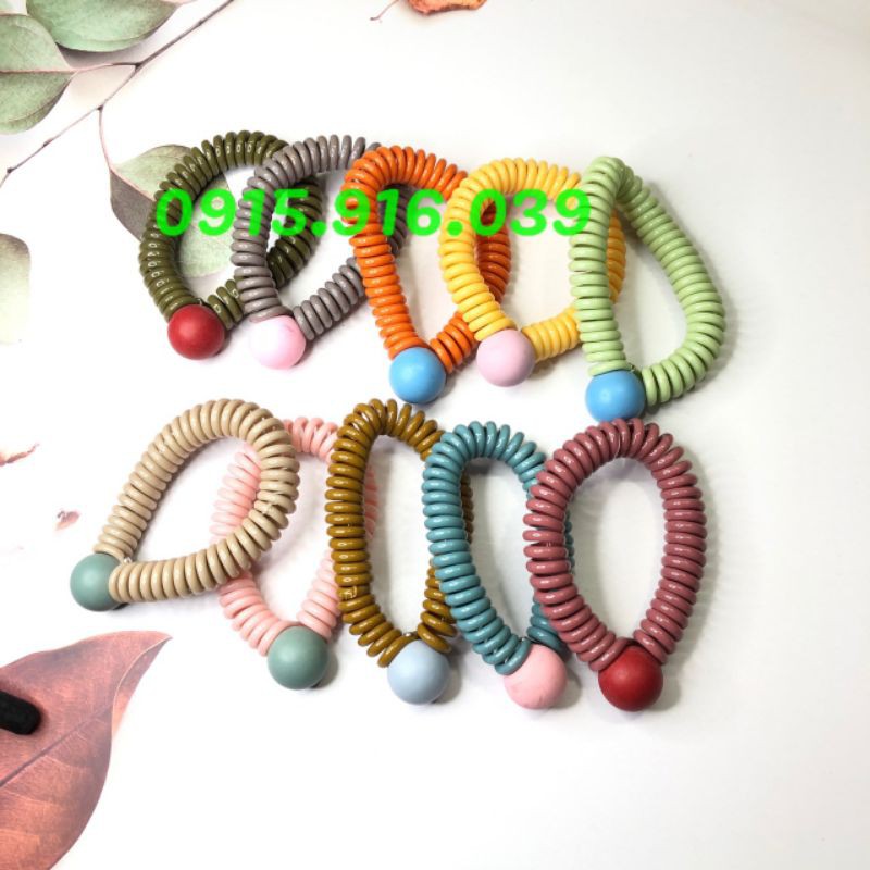 Cột Tóc Dạng Lò Xo Mix Hạt Màu, Buộc Tóc Lò Xo