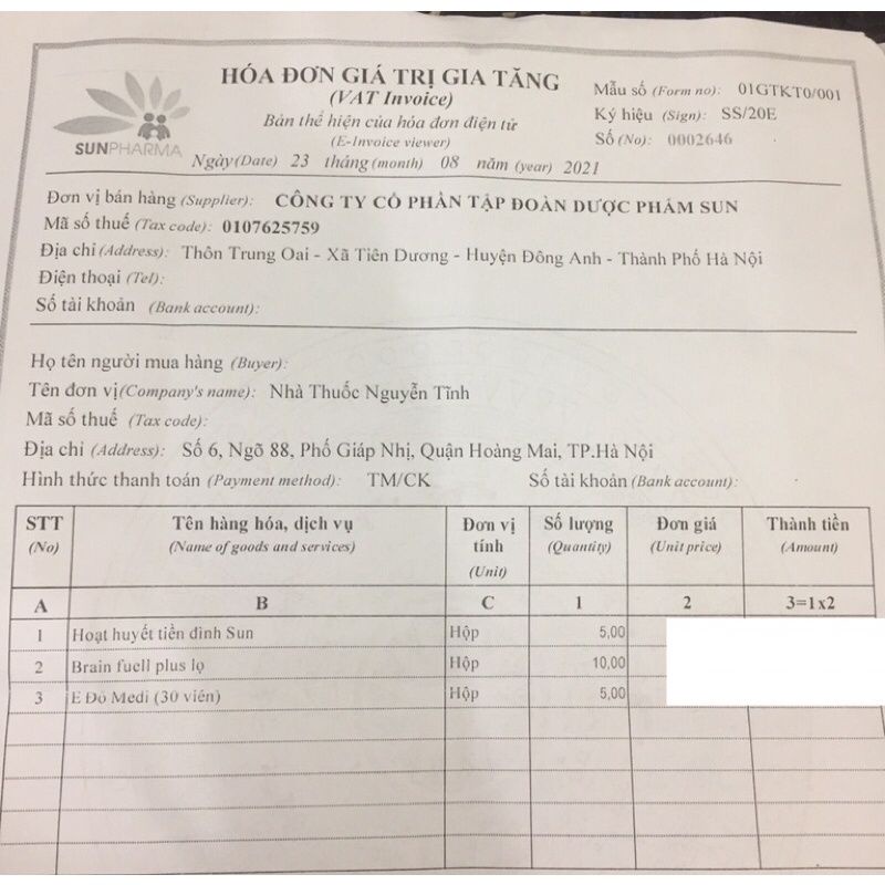 Hoạt huyết tiền đình sun hộp 30 viên