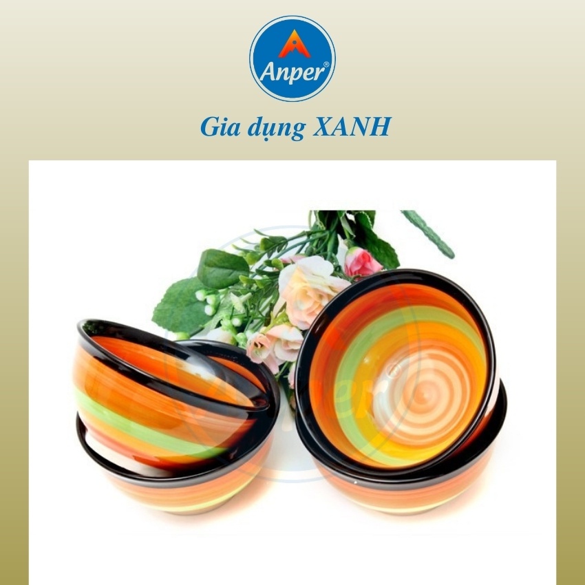 Combo 6 chén ăn cơm 3 bát ăn cơm sứ ngấn 11.5 Cm sứ cầu vồng Anper  hiện đại an toàn sang trọng