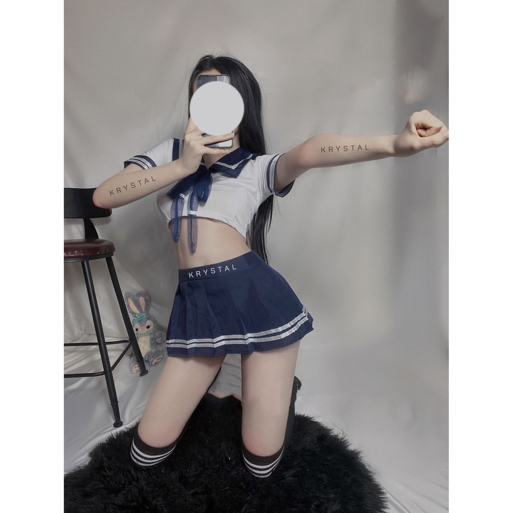 Bộ đồ cosplay học sinh màu xanh đen có tất KRYSTAL NK90 | BigBuy360 - bigbuy360.vn