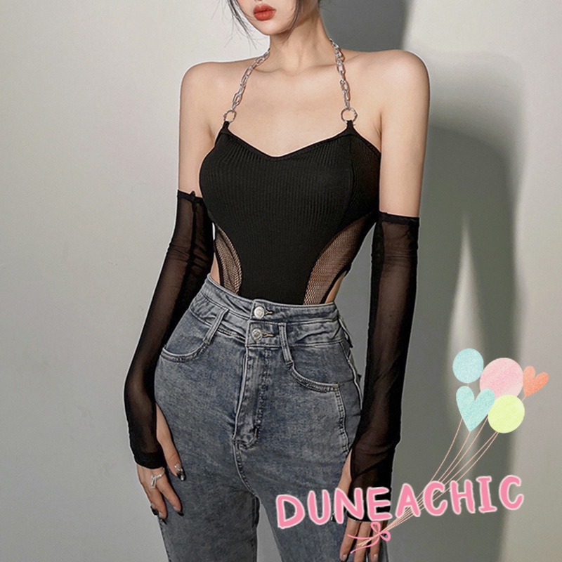 DUNEA Bộ Áo Liền Quần Dáng Ôm Phối Dây Xích Quyến Rũ Cho Nữ