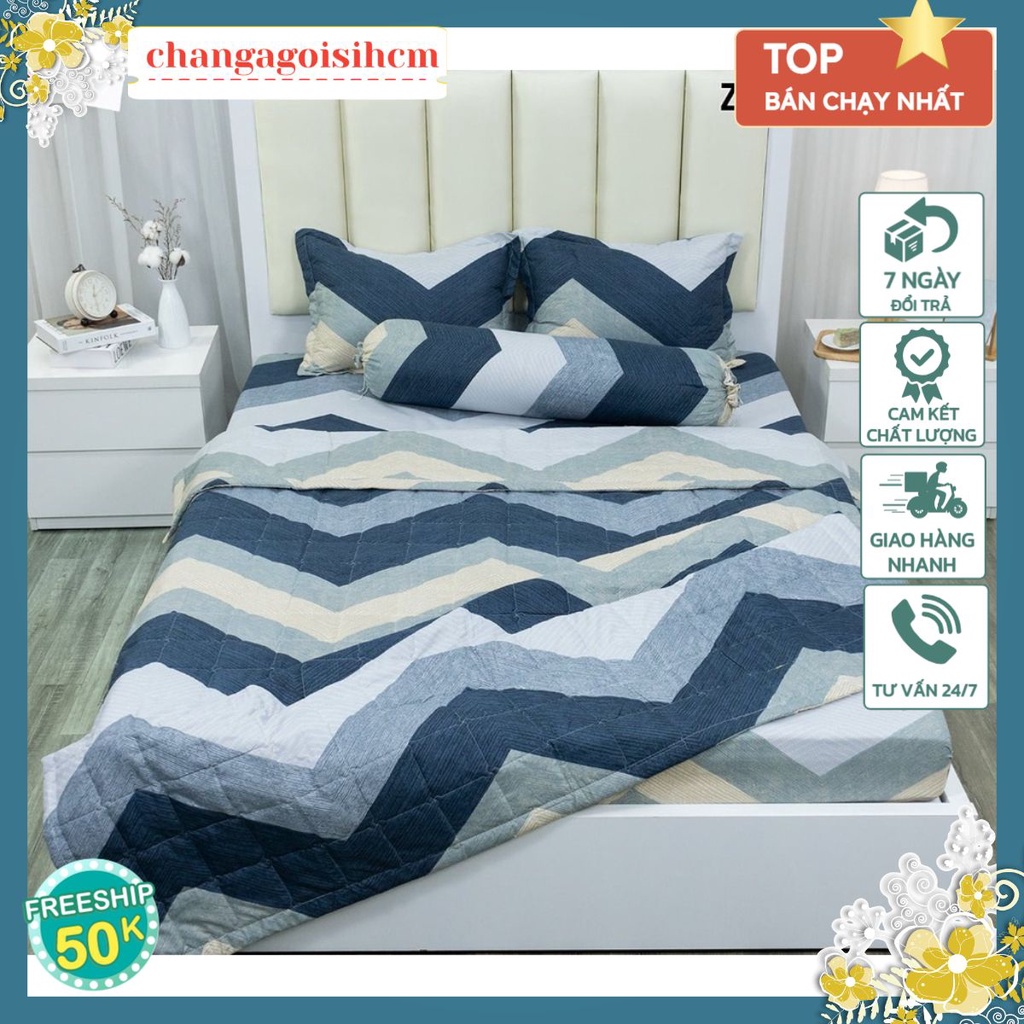 Ga trải giường cotton poly 1m4,1m5,chọn mẫu thoải mái-changagoisihcm-MẪU ZIC ZẮC 5 MÀU