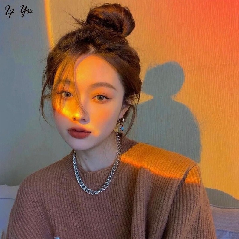 Vòng cổ AY dây xích dày màu vàng bạc đơn giản thời trang cổ điển dễ phối đồ dành cho nữ