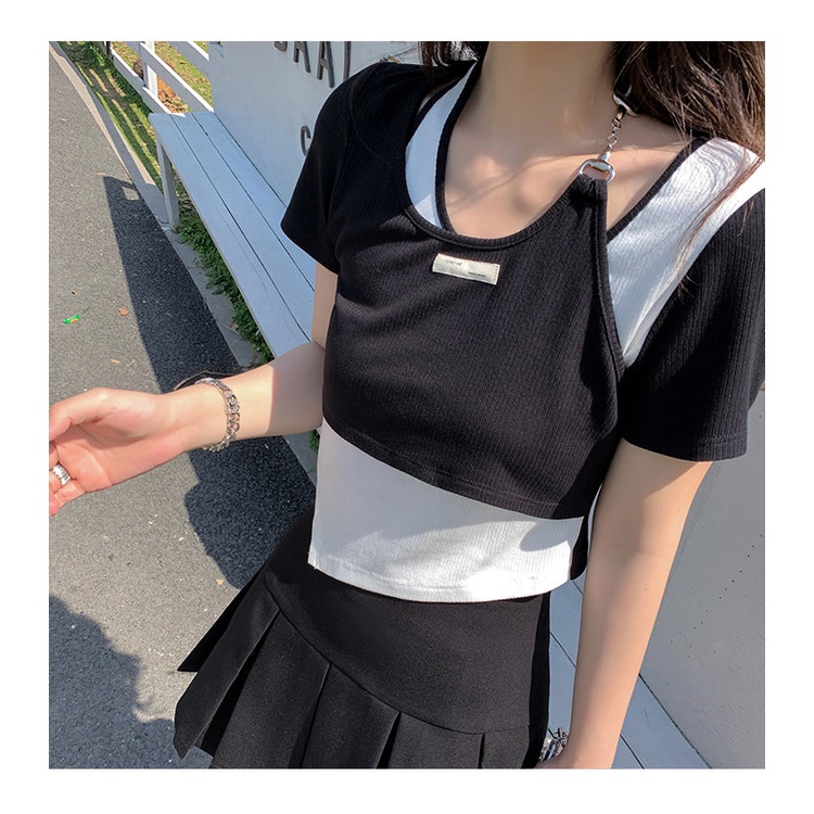 Áo kiểu COZOK tay ngắn cổ tròn dáng ôm thời trang dễ phối đồ