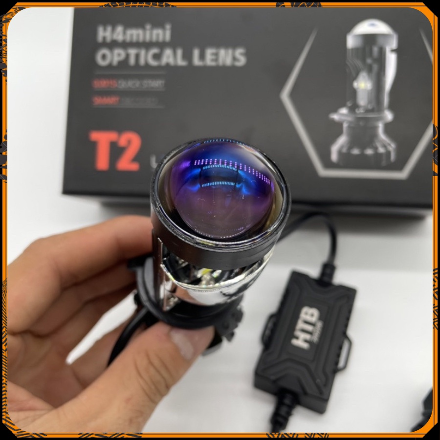 Đèn pha led bi cầu T2 pro mới nhất kính ánh tím lắp ô tô xe máy công suất 50W, Siêu Sáng Nhiệt màu 6000K Trắng chân H4