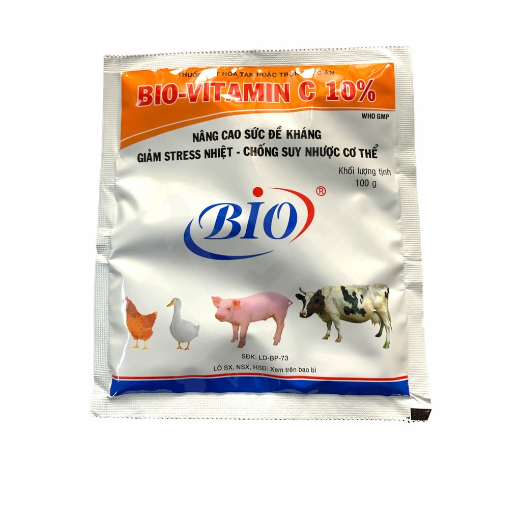 Bio Vitamin C 10% Nâng Cao Đề Kháng,Giảm Stress, Chống Suy Nhược Cho Bò, Heo, Gà, Vịt,...