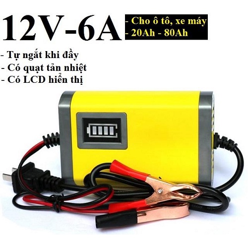 Sạc bình ắc quy 12V2A 12V6A từ 4-20-80Ah sạc cho cả bình khô và nước xe máy ô tô máy nạp bình ăc quy