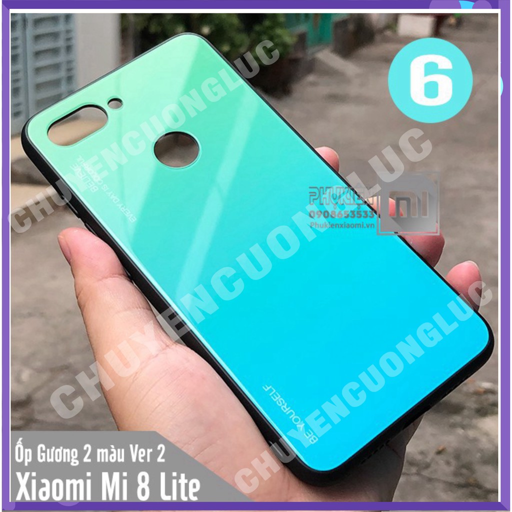 [BAO GIÁ] Ốp lưng Xiaomi Mi 8 Lite gương cứng 2 màu Ver 2 , viền TPU dẻo đen