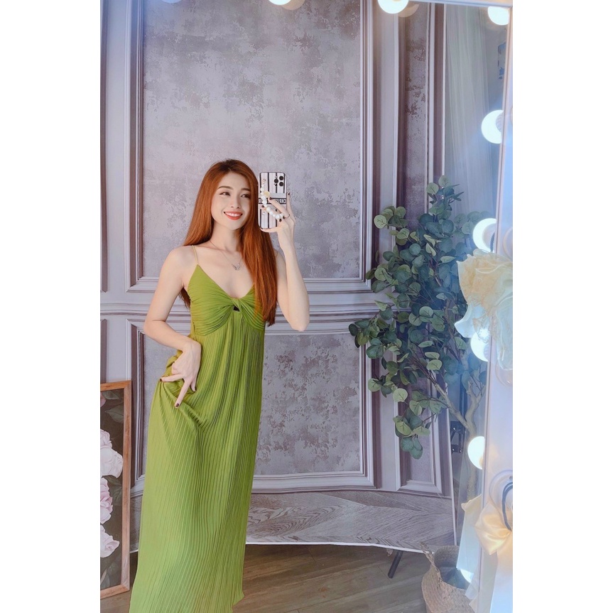 Đầm maxi hai dây nhỏ dập ly xoắn ngực siêu đẹp
