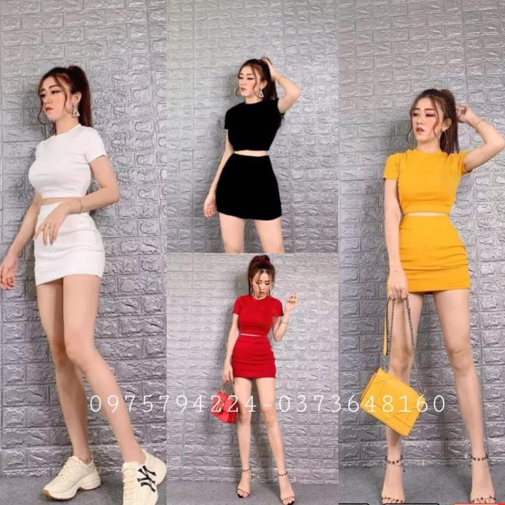 set bộ ôm body áo croptop chân váy ngắn tôn dáng