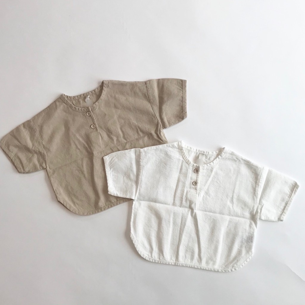 Áo Sơ Mi Cổ Tron LiNen Cao Cấp Cho Bé Trai Và Bé Gái