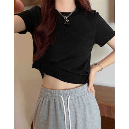 NZN Áo croptop dệt kim tay ngắn màu trơn thời trang mùa hè cho nữ 3 màu tự chọn