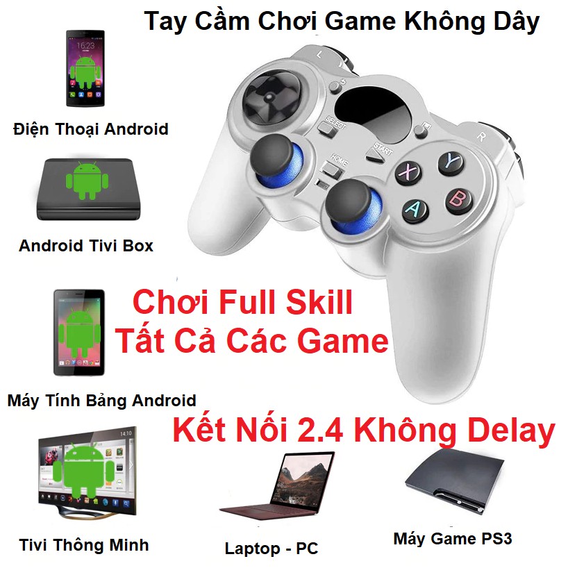 Tay Cầm Chơi Game Không Dây 2.4 Trên Điện Thoại, Máy Tính - Tivi Box - PS - Đầy Đủ 3 Đầu Kết Nối - Tặng Kèm Kẹp ĐT