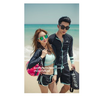 Đồ bơi dài tay Hàn Quốc nữ khoác xanh đen