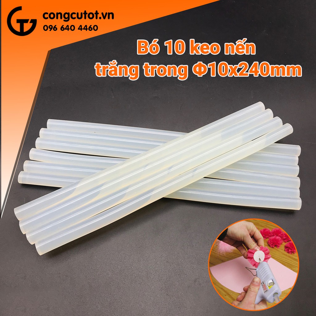 Bó 10 keo nến trắng trong loại to Φ10x240mm