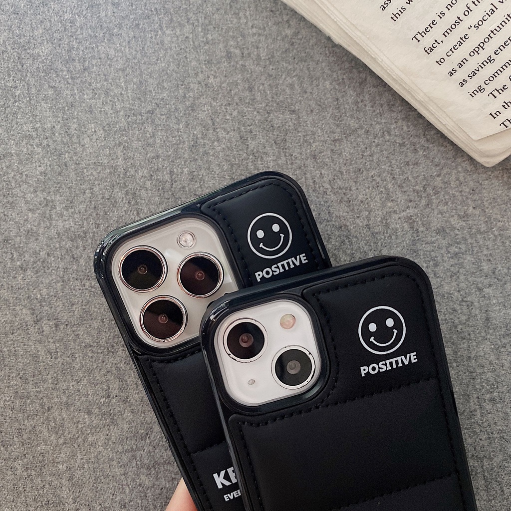 Ốp Điện Thoại Màu Đen Chống Sốc Họa Tiết Chữ Keep Happy Cho iPhone 14 / 13 / 12 / 11 / X / 8 / 7P