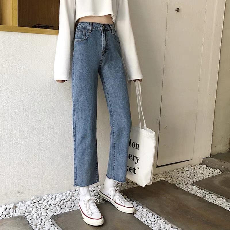 Quần Slim Jean Ống Suông Nữ Trơn - Quần Jean BIGSIZE 2 Màu Lưng Cao Quảng Châu hàng có sẵn | BigBuy360 - bigbuy360.vn