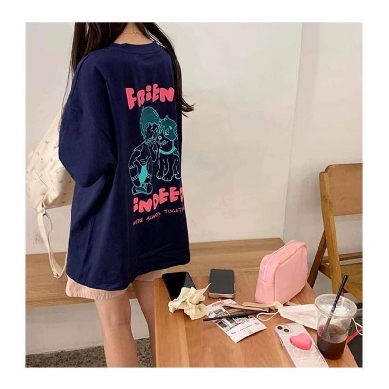 Set bộ tay lỡ quần đùi kaki in chữ FRIEND INDEED mềm mịn form thụng dành cho nữ Nhungkudostore