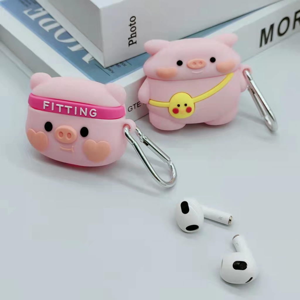 Vỏ Bảo Vệ Hộp Sạc Tai Nghe bluetooth Không Dây Airpods 3/1/2 pro Bằng Silicon Mềm Hình Chú Heo 3D Dễ Thương