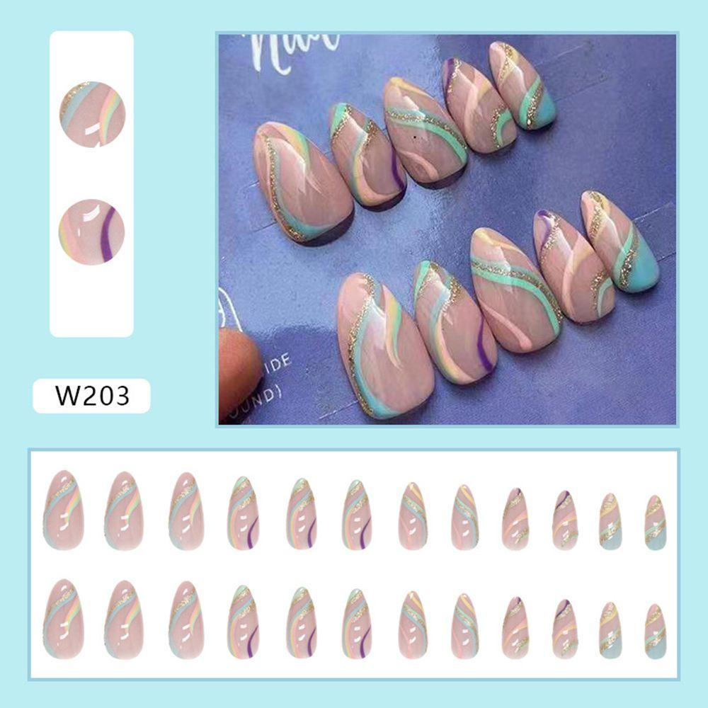 Bộ 24 Móng Tay Giả Có Thể Tháo Rời Đường Viền Lượn Sóng Màu Hồng Gradient