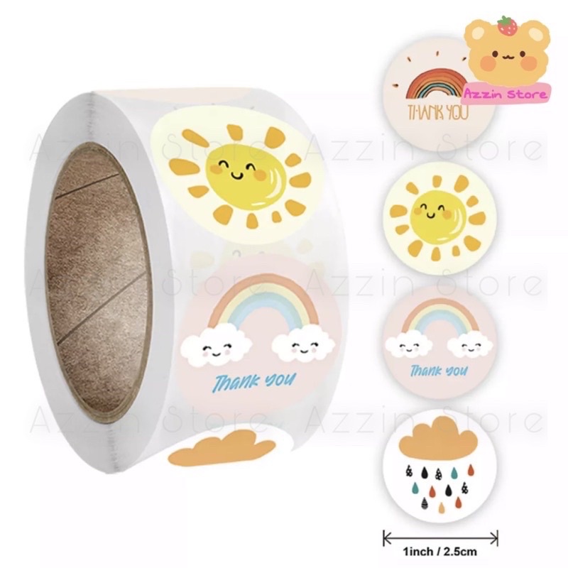 Cuộn 500 Tem Nhãn Dán Thời Tiết Sticker Cám Ơn, Miếng Dán Decal Hình Tròn 2.5cm Thank You Hoạt Hình Azzin Store ND014