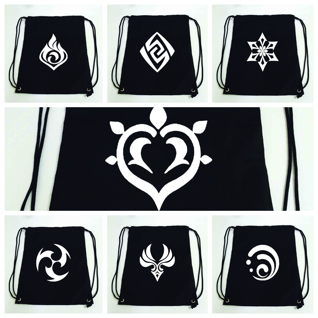 Balo dây rút đen in hình NGUYÊN TỐ VISION GENSHIN IMPACT game anime chibi túi rút đi học xinh xắn thời trang M3