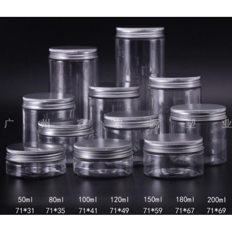 Hủ Đựng Kem ❤ GIÁ TỐT NHẤT ❤ Hủ nhựa pet Trong Nắp Nhôm 50g 100g 200g 250g đựng mỹ phẩm, thực phẩm, đồ khô, ngũ cốc