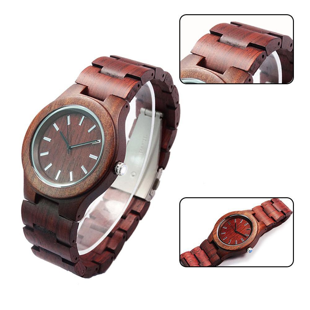 Red Sandal Wood Rosewood Casing Men's Analog Quartz WristWatch Wooden Band