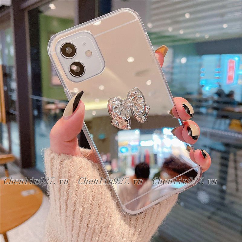 Ốp Điện Thoại Mềm Tráng Gương Đính Nơ Tay Cho Samsung S20 S21 S22 Note 8 9 10 20 Plus Ultra S20FE S21FE