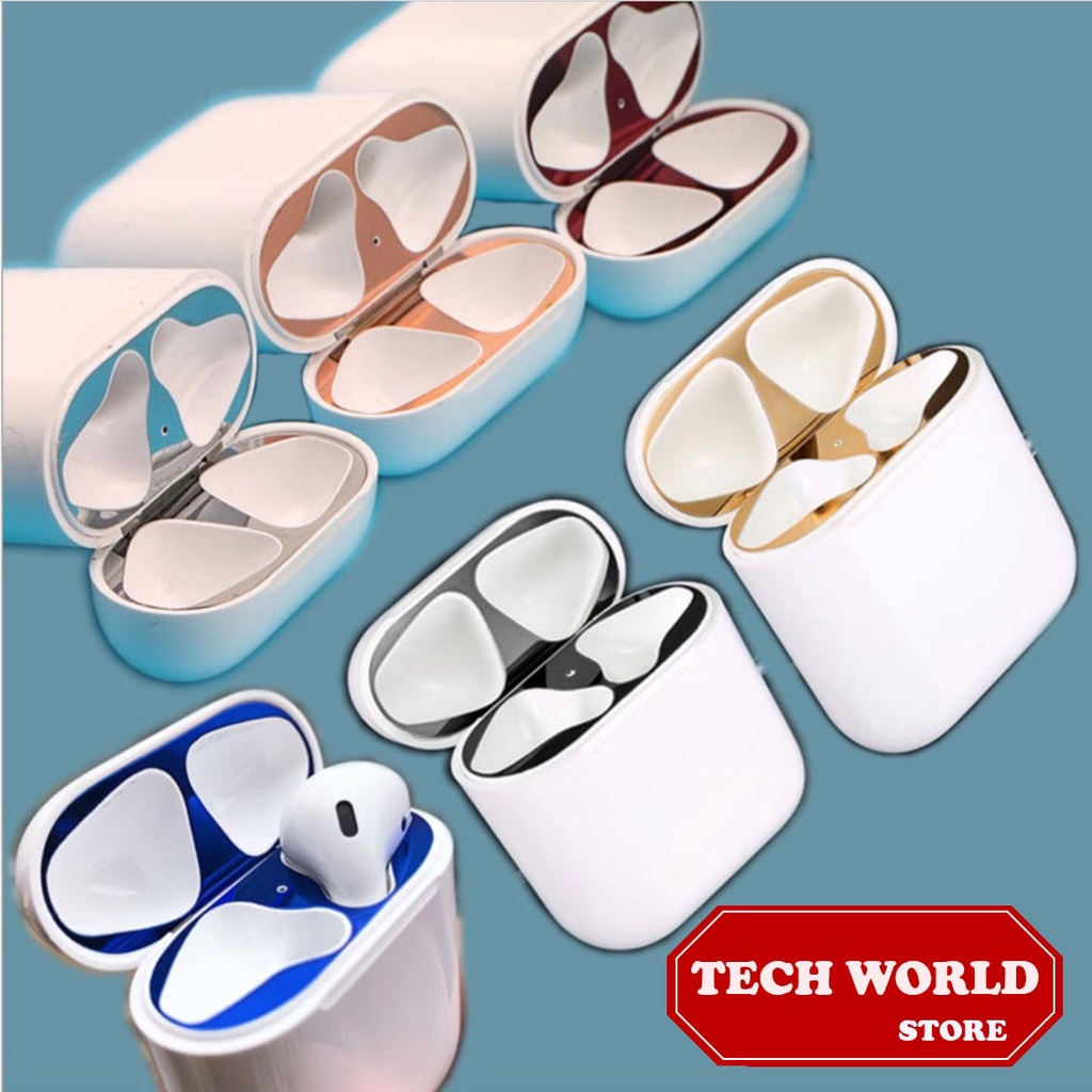 Miếng dán bảo vệ tai nghe kim loại mạ vàng siêu mỏng chống bụi cho phụ kiện tai nghe bluetooth inpods i12, Airpods 1, 2