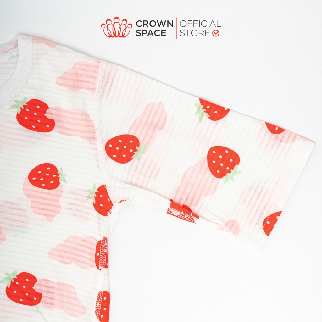 Bộ Mặc Nhà Crown Space Cao Cấp Màu Trắng Pastel Hình Qủa Dâu Cotton Thoáng mát CKGS2910520 Size 13 - 23Kg