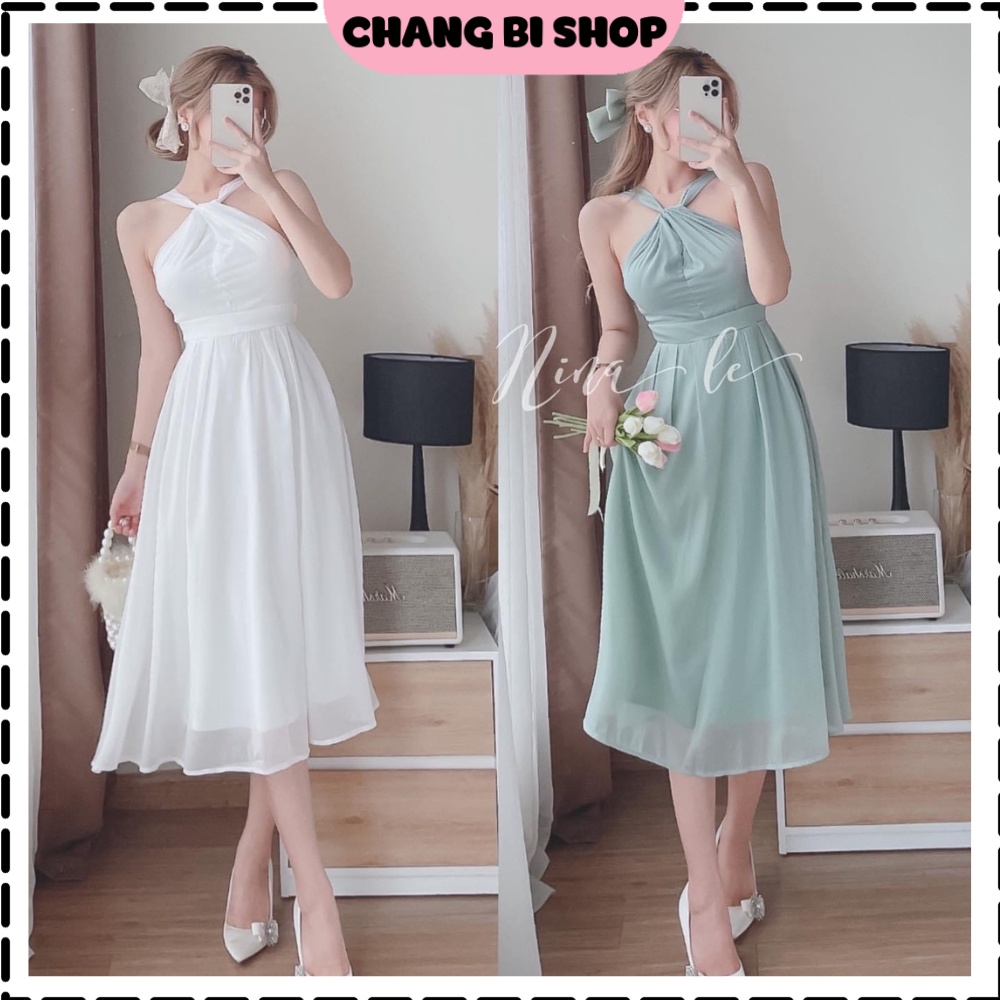 Váy maxi cổ yếm hở lưng -Đầm maxi may 2 lớp thiết kế tôn dáng, mềm mại dịu dàng, chất lụa tơ óng ánh Chang Bi Shop