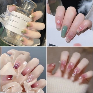 [Hàng mới về] Set 24 móng tay giả đầu tròn tông nude kiểu Pháp đính đá kèm keo dán tiện dụng